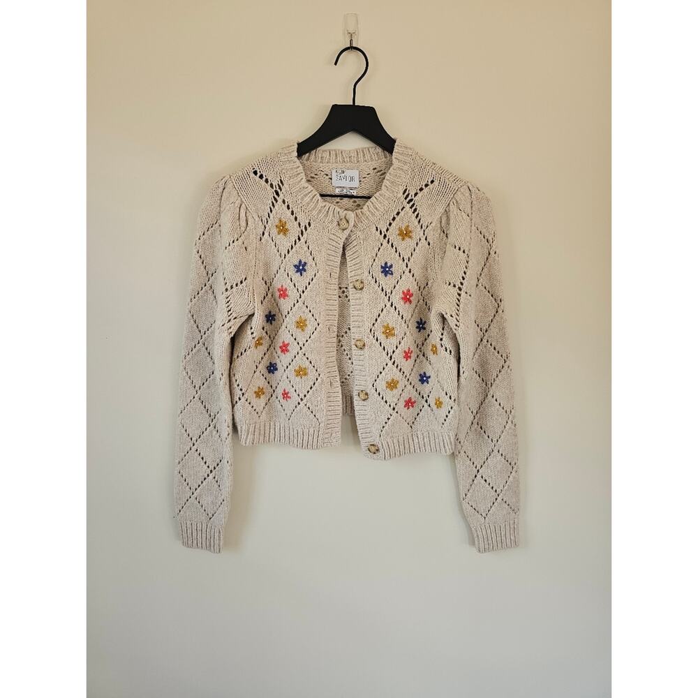 SAYLOR Surrey Embroidered Button-Front Cream Cardigan - Picture 4 of 10